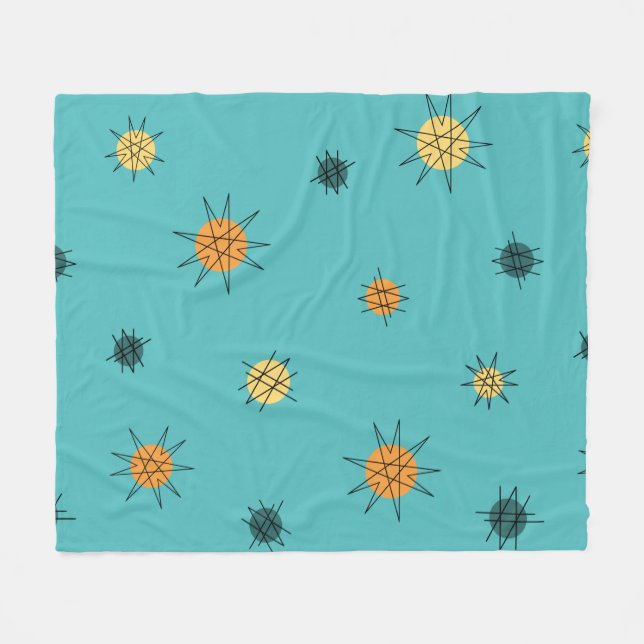 Atomic Age Starburst Planets Turquoise Fleece Blanket (Front (Horizontal))