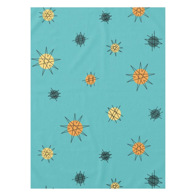 Atomic Age Starburst Planets Turquoise Tablecloth (Front)