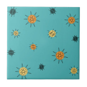 Atomic Age Starburst Planets Turquoise Tile