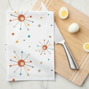 Atomic Age Starburst Polka Dots Mid-century Modern Tea Towel