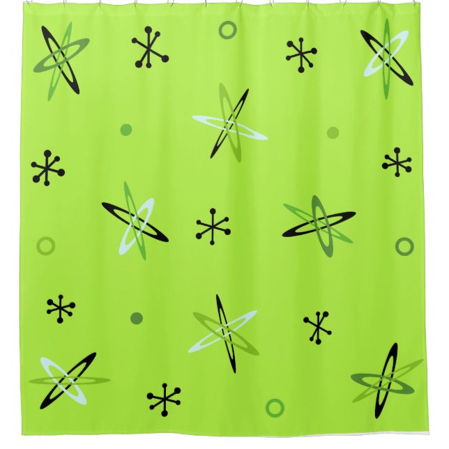 Atomic Age Starbursts Chartreuse Shower Curtain (Front)