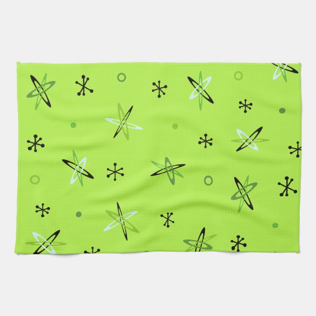 Atomic Age Starbursts Chartreuse Tea Towel (Horizontal)