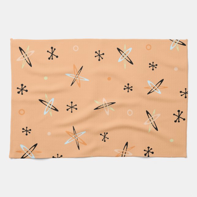 Atomic Age Starbursts Orange Tea Towel (Horizontal)