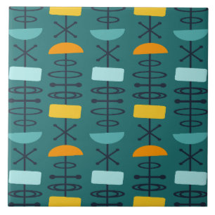 Atomic Age Symbols Teal Multicolored Tile