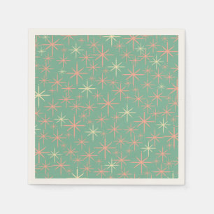 Atomic Age Twinkling Retro Stars Teal Mint Pink Napkin