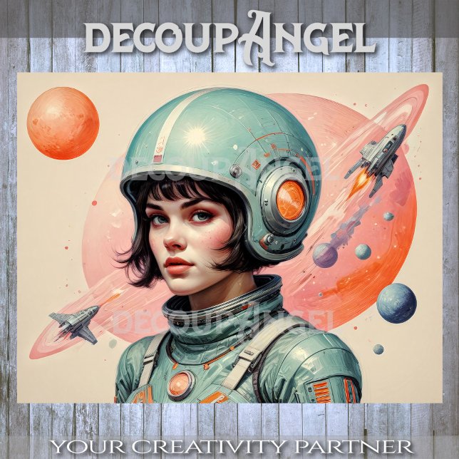 Atomic Age Woman in Space #1 Decoupage Tissue Paper (Creator Uploaded)