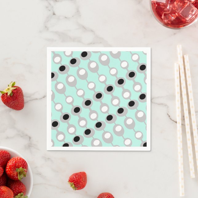 Atomic Baubles Turquoise White Grey Napkin (Insitu)