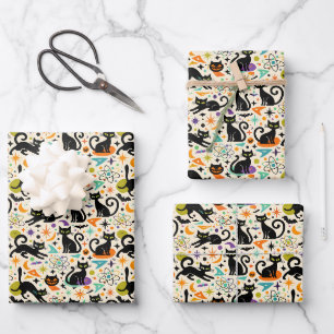 Atomic Black Cats Halloween Wrapping Paper Sheet