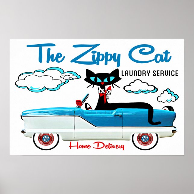 Atomic Black Sexton Style Cat Laundry Room Poster (Front)