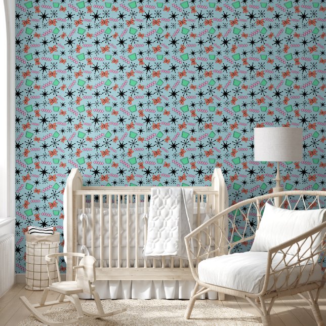 Atomic Blue with Pink Orange Green Black Wallpaper (Kids)