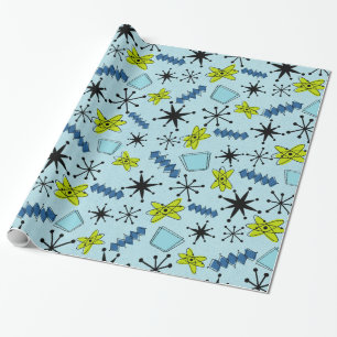 Atomic Blues and Green on Blue Large Scale Wrapping Paper