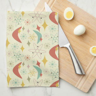 Atomic Boomerang Fireworks Summer Mid Century Tea Towel
