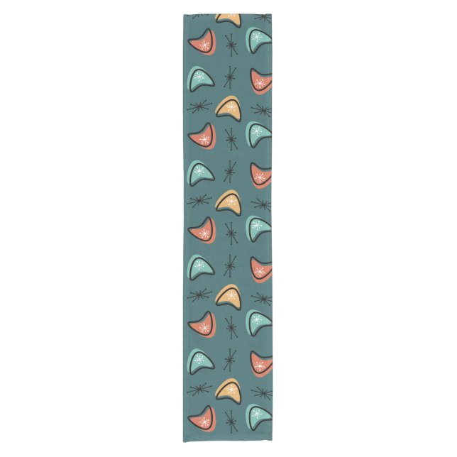 Atomic Boomerangs Starbursts Teal Short Table Runner (Front)
