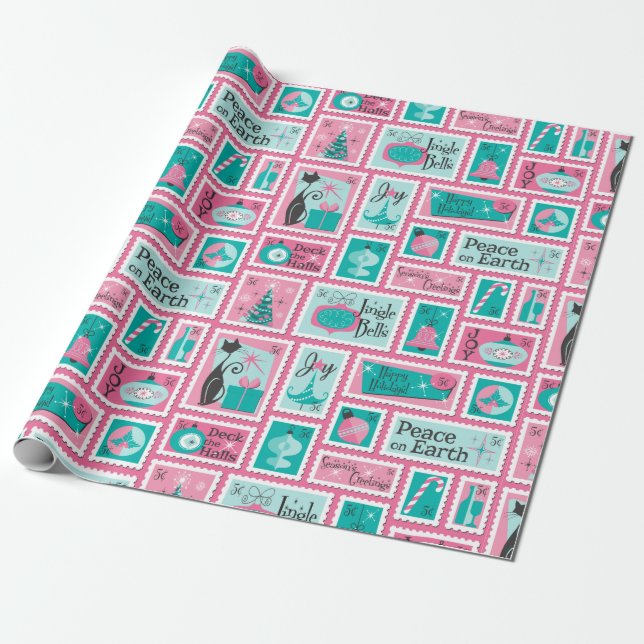 Atomic Cafe Midcentury Holiday Stamps, too Wrapping Paper (Unrolled)