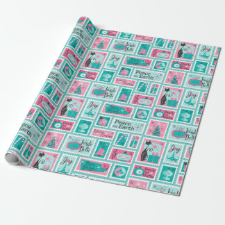 Atomic Cafe Midcentury Holiday Stamps Wrapping Paper