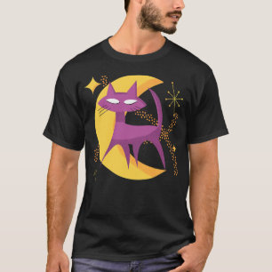 Atomic Cat in Moon Mid-Century Modern Halloween Sc T-Shirt