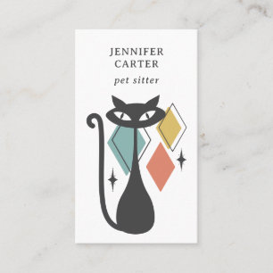 ATOMIC CAT MID CENTURY DIAMOND PET SITTER BLUE BUSINESS CARD