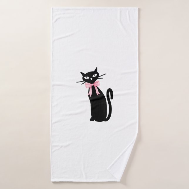 Atomic Cat With Pink Bow Cat Girly Clean Girl Kitt Bath Towel (Bath Towel)