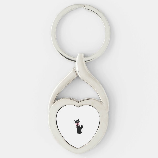 Atomic Cat With Pink Bow Cat Girly Clean Girl Kitt Key Ring (Front)