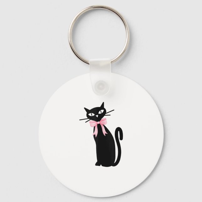 Atomic Cat With Pink Bow Cat Girly Clean Girl Kitt Key Ring (Front)
