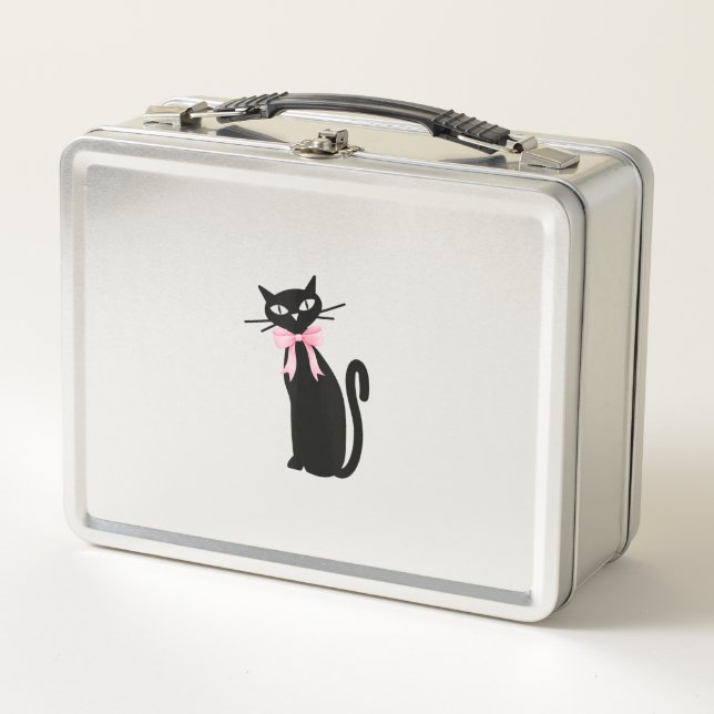Atomic Cat With Pink Bow Cat Girly Clean Girl Kitt Metal Lunch Box (Front)