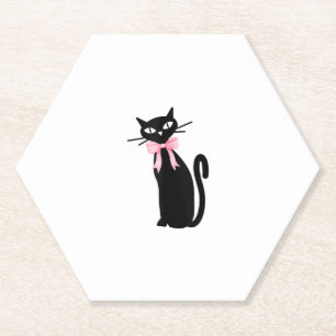 Atomic Cat With Pink Bow Cat Girly Clean Girl Kitt Paper Coaster