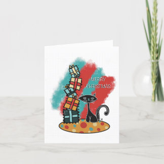 Atomic Cat with Presents Christmas Card
