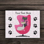 Atomic Cats Diamond Pink Chair Paw Prints Dots Jigsaw Puzzle<br><div class="desc">This acrylic jig saw puzzle is white with pink dots and two atomic cats wearing diamonds around their necks sitting in a pink chair with rows of black cat paw prints on each side.  Customise your text with the template.</div>