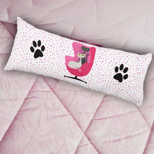 Atomic Cats in Pink Chair Black Paw Prints Dots Body Cushion