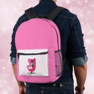 Atomic Cats in Pink Chair Bright Pink With Dots Printed Backpack