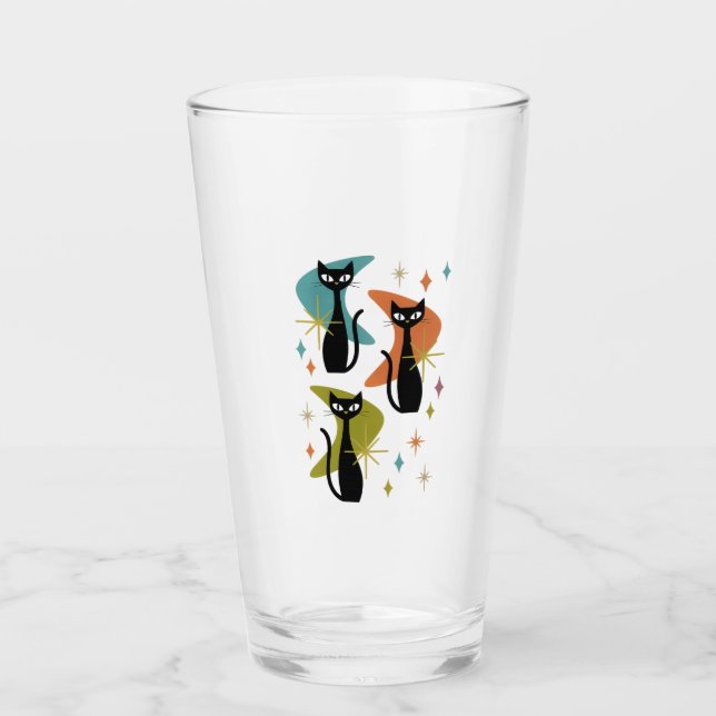 Atomic Cats with Boomerangs Retro Drinking Glass | (Front)