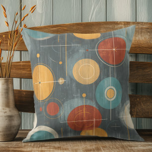 Atomic Circles – Greige & Teal Mid Century Modern Cushion