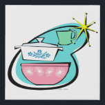 Atomic Cookware Design Faux Wrapped Canvas Print<br><div class="desc">This Atomic Cookware Design Faux Wrapped Canvas Print will have you saying, “Wow, what an amazing thrift store haul!” The mid century modern boomerang with bright yellow starburst acts as the background for these perfectly kitschy dishes. A jadeite restaurant ware coffee mug, an iconically 1950s lidded casserole dish with cornflower...</div>
