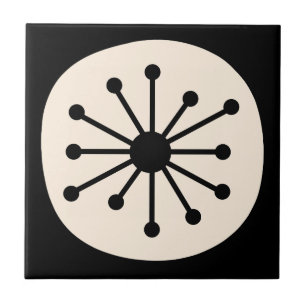 Atomic Dot Mid Century Modern Retro Black & Cream Tile
