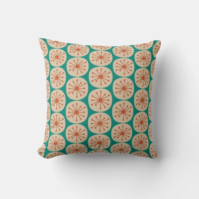 Atomic Dots Retro Mid Mod Pattern Orange Turquoise Cushion (Front)
