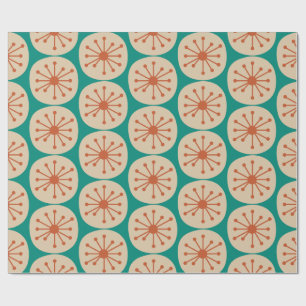 Atomic Dots Retro Mid Mod Pattern Orange Turquoise Wrapping Paper
