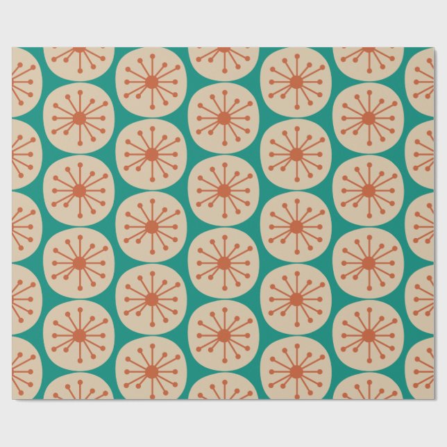 Atomic Dots Retro Mid Mod Pattern Orange Turquoise Wrapping Paper (Flat)