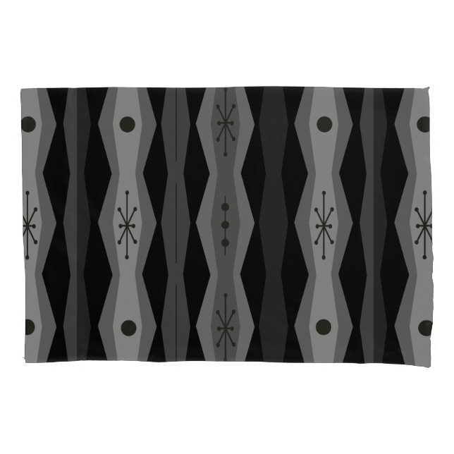 Atomic Era Abstract Columns Black Grey Pillowcase (Front)