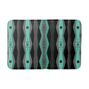 Atomic Era Abstract Columns Black Turquoise Bath Mat