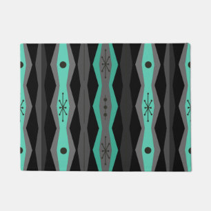 Atomic Era Abstract Columns Black Turquoise Doormat