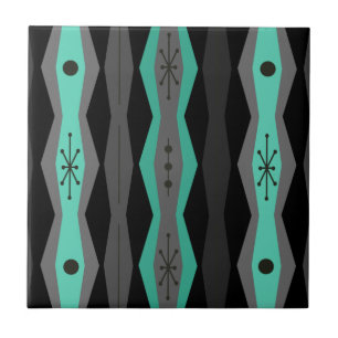 Atomic Era Abstract Columns Black Turquoise Tile