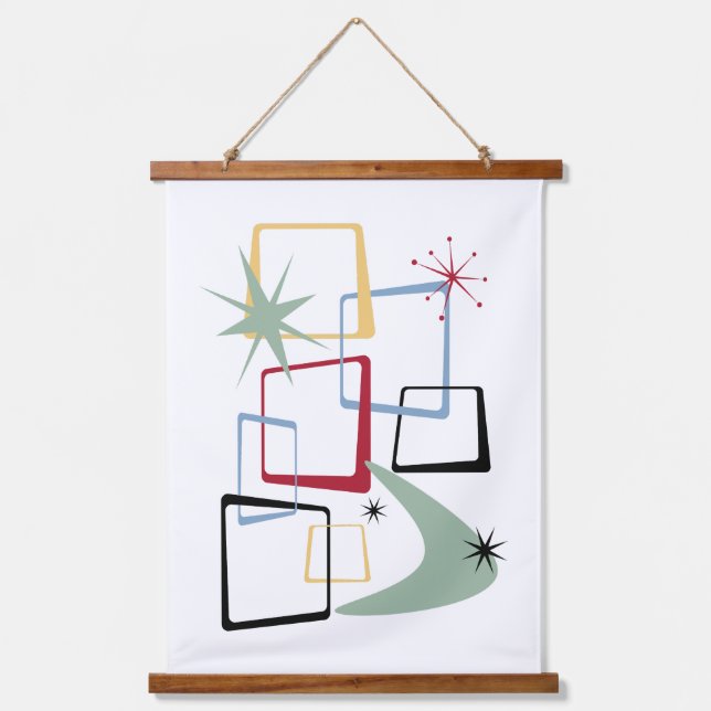 Atomic Era Abstract Squares Mid-century Hanging Tapestry (Front)