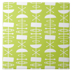 Atomic Era Abstract Symbols Chartreuse Tile
