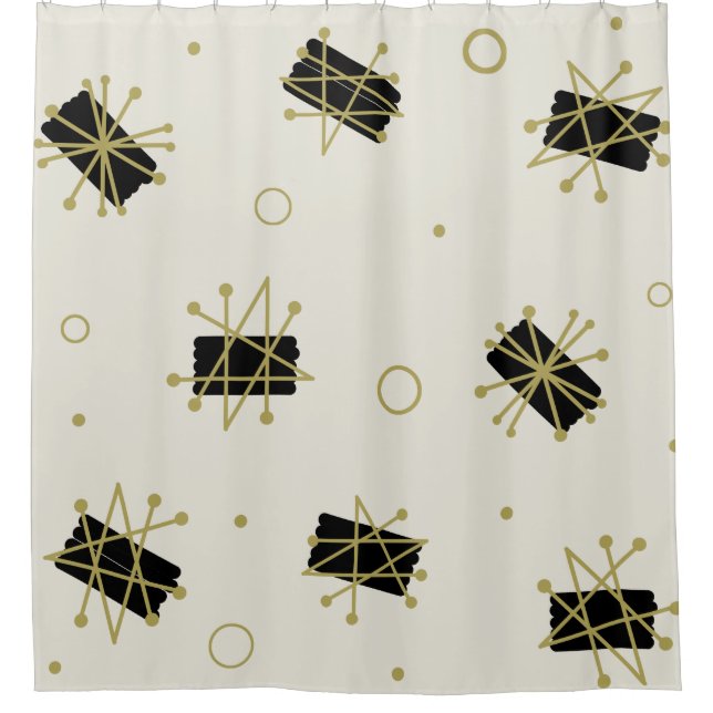 Atomic Era Brushes Sputnik Starbursts Shower Curtain (Front)