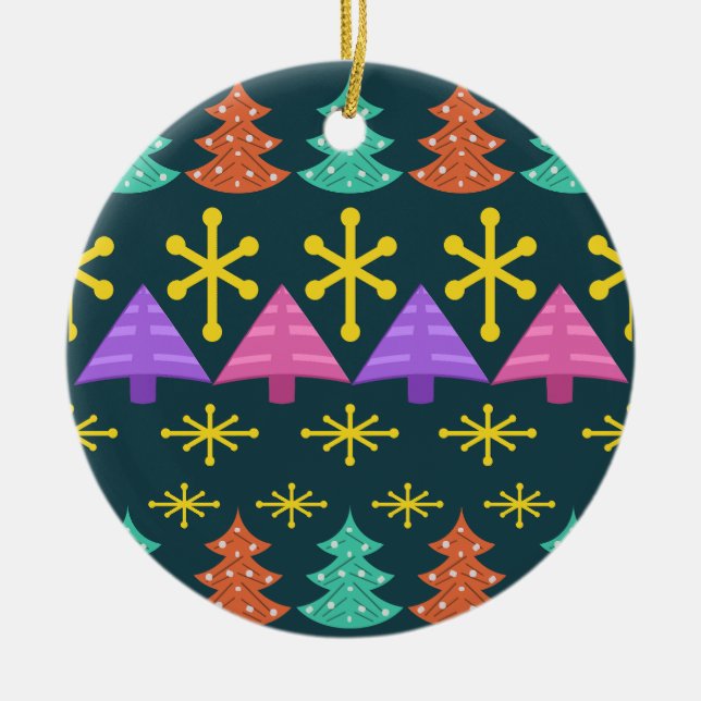 Atomic Era Christmas Trees Kitsch Dark Ceramic Tree Decoration (Front)