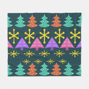 Atomic Era Christmas Trees Kitsch Dark Fleece Blanket