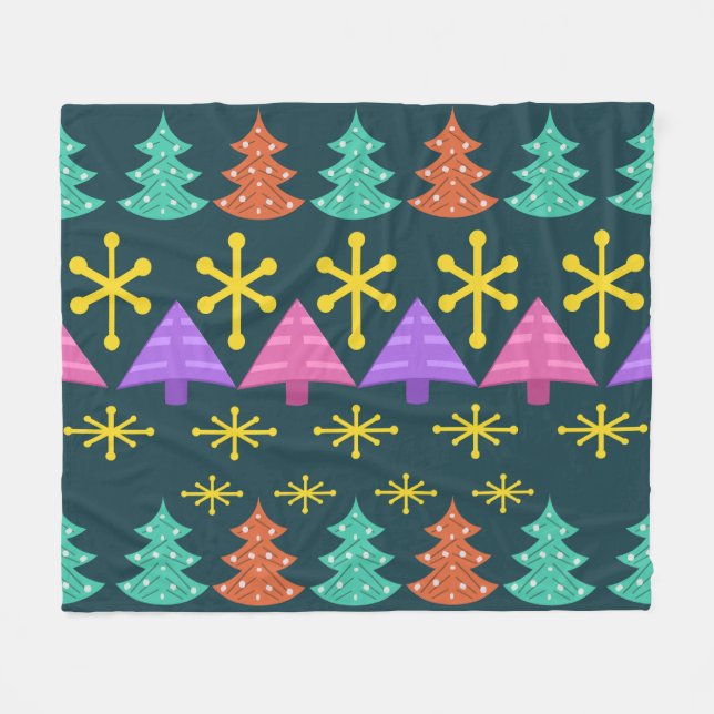 Atomic Era Christmas Trees Kitsch Dark Fleece Blanket (Front (Horizontal))