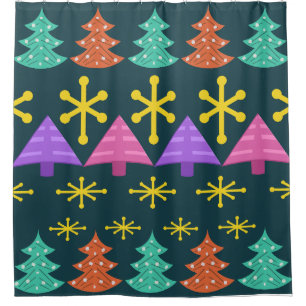 Atomic Era Christmas Trees Kitsch Dark Shower Curtain