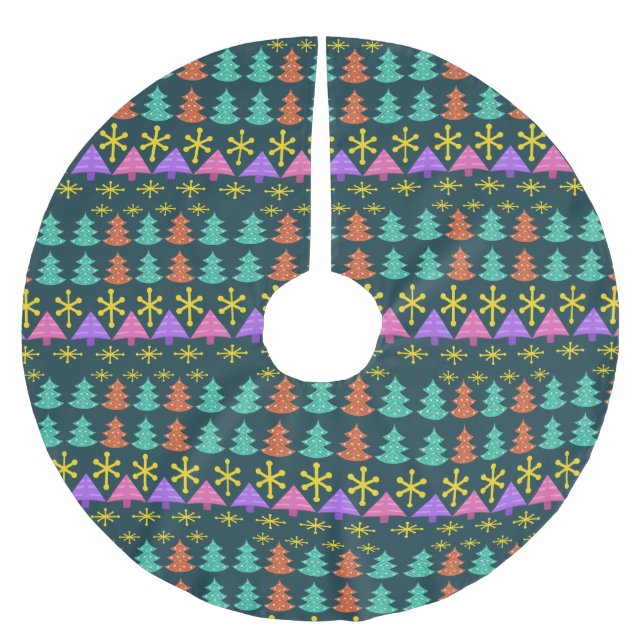 Atomic Era Christmas Trees Kitsch Dark Tree Skirt (Front)