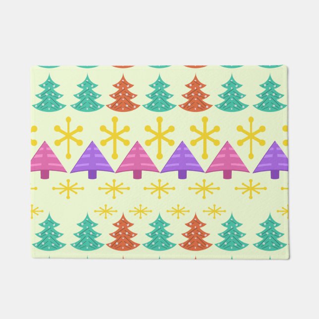Atomic Era Christmas Trees Kitsch Light Doormat (Front)